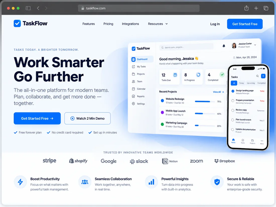 SaaS product landing page design example
